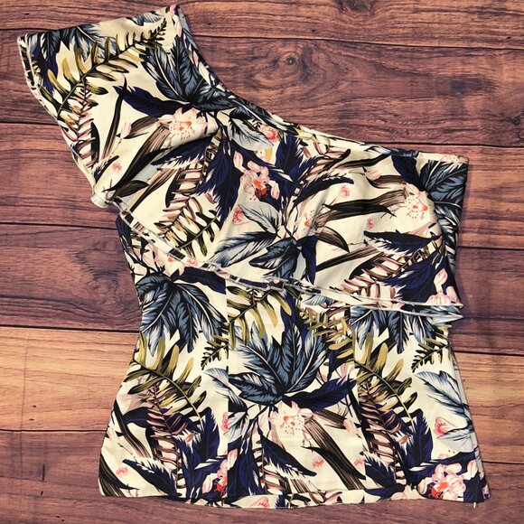 Boston Proper Tropical Floral One-Shoulder Ruffle Top - Size 4 - Picture 6 of 9